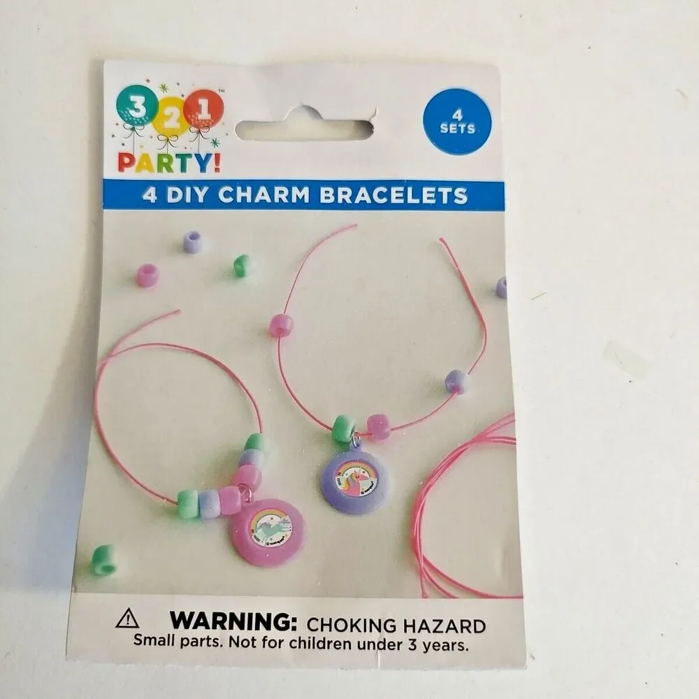 321 Party Favor 4 DIY Charm Bracelets Craft Kit Unicorn Rainbow Kids Girls Fun